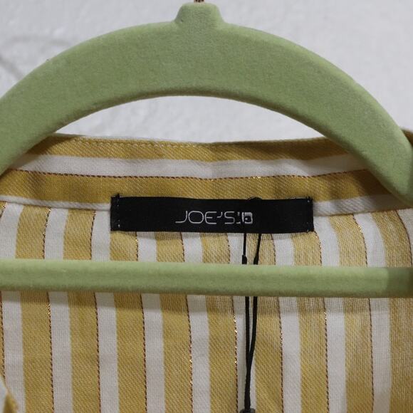 Joe's The Ruffle Bib Yellow Metallic Stripe Button Down Blouse Sz L NWT - Picture 5 of 11